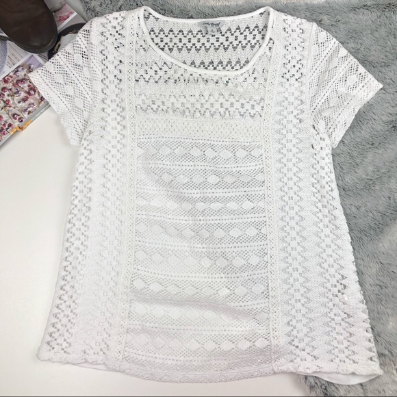 Lucky Brand white crochet short sleeve top - Picture 2 of 8